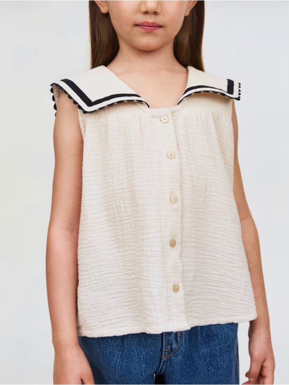 H&M toddler girl adorable Cream Sailor-Collar Button-Front Top